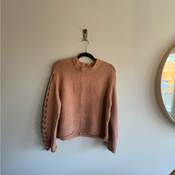 Coco+carmen acrylic blend blush pink side tie bell sleeve crew sweater… - Picture 2 of 7